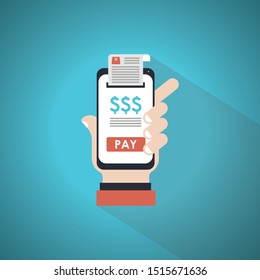 Payment with smartphone icon with flat style. Blue Theme Concept