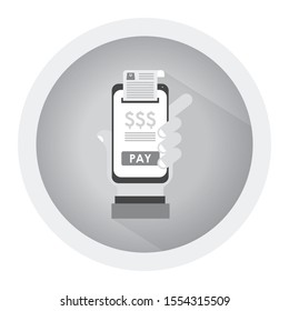 Payment with smartphone icon with flat style. Black and white icon