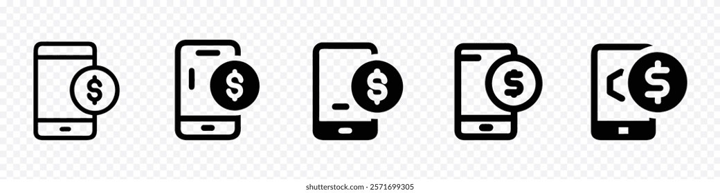 Payment with smartphone icon, Money and payment methods icon set, Online payment symbol