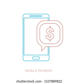 Payment with smartphone icon, online mobile payment sign isolated on white background