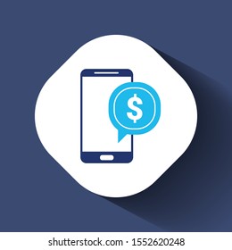 Payment with smartphone icon, online mobile payment sign isolated on white background
