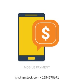 Payment with smartphone icon, online mobile payment sign isolated on white background