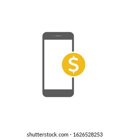 Payment with smartphone icon, online mobile payment sign isolated on white background