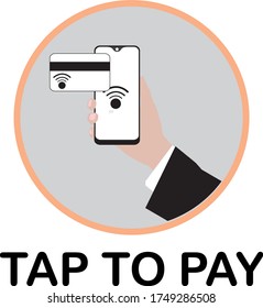 Payment with smartphone icon, online mobile payment, Contactless payment, credit card and hand tap pay wave logo. Vector wireless NFC and contactless pay pass icon, Payment with smartphone icon