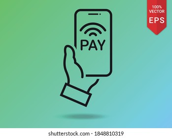 Payment with smartphone icon, online mobile pay outline vector icon a
