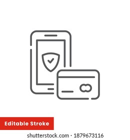 Pago con icono de smartphone, señal lineal de pago móvil en línea aislado en fondo blanco - ilustración de vector de trazo editable eps10