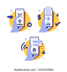 Pago con icono de smartphone, pago móvil en línea, ilustración vectorial de icono de diseño plano
