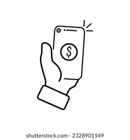 Payment with smartphone icon, online mobile payment linear sign isolated on white background - editable illustration eps10