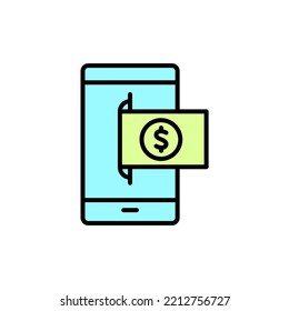 Pago con el icono de la línea de smartphone. Ilustración de elemento simple. Pago con diseño de símbolos de esquema de concepto de smartphone.