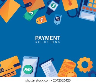 Payment Solutions Icons On Blue Background