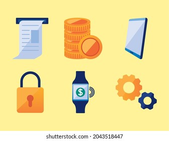 Payment Solutions Symbol Set On Yellow Background