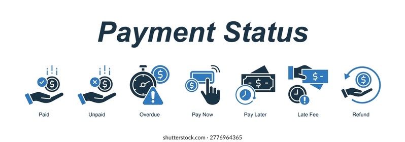 Payment Status banner web icon vector illustration concept with an icon of Paid, Unpaid, Overdue, Pay Now, Pay Later, Late Fee, Refund