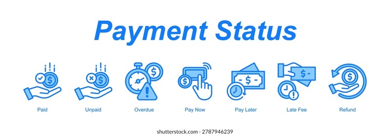 Payment Status banner web icon vector illustration concept with an icon of Paid, Unpaid, Overdue, Pay Now, Pay Later, Late Fee, Refund