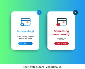 payment success and rejected pop up message. notifications banner design. vector