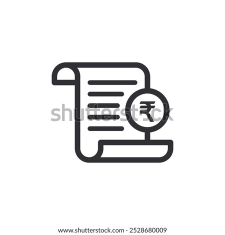 Payment symbol. Rupee sign. Billing. Invoice sign. Cashier. Price icon. Checkout receipt. Pay icon. Money sign. Finance symbol. Rupee money. Cash back. Investment. Financial savings. Exchange. Bill 