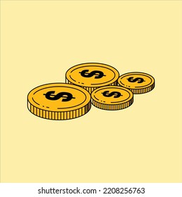 Payment system. Coins and penny signs on pastel yellow background. Modern design. Business concept. Money Bundles, Coins. Vector rendering of 3D dollar symbol. Money Related Vector 3D Icon Set. Legal 