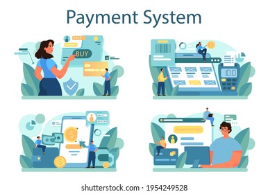 Payment system concept set. Website payment system by credit card.