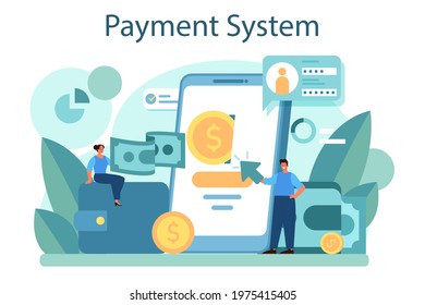 Payment system concept. Website payment system by credit card. Contactless transaction software. Idea of modern technology and finance progress. Flat vector illustration
