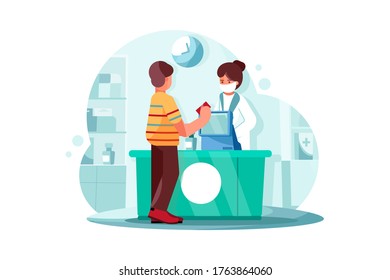 Payment system with Drug Shop on background. Vector Illustration concept
