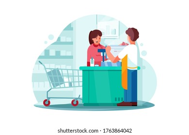 Payment system in Supermarket. Vector Illustration concept