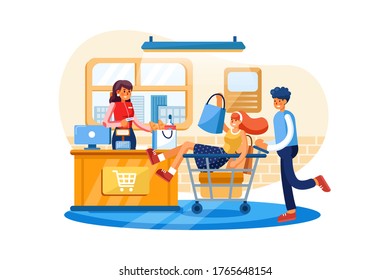 Sistema de pago en supermercado. Concepto de Ilustración de Vectores.