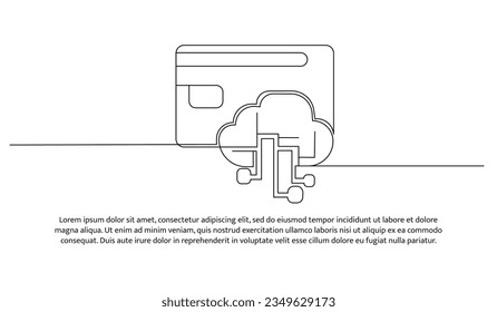 Payment technology one continuous line design. Illustration of futuristic bank protection. Decorative elements drawn on a white background.