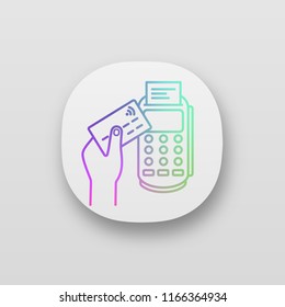 Payment terminal app icon. POS terminal. UI/UX user interface. NFC payment. Contactless transaction. Near field communication. E-payment. Web or mobile application. Vector isolated illustration