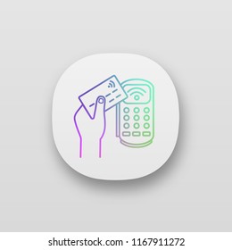 Payment terminal app icon. POS terminal. NFC payment. Contactless transaction. UI/UX user interface. Web or mobile application. Near field communication. E-payment. Vector isolated illustration