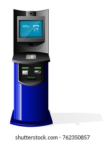 Payment Terminal, Automated Teller Machine, Advertising Stand On White Background. 3D Mock Up. Illustration Isolated On White Background. Vector EPS10.
