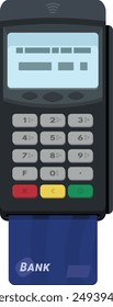  Payment terminal with bank card inserted in flat design style (cut out)