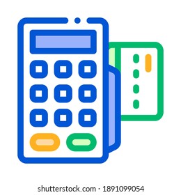 Payment Terminal Bank Card Vector Thin Line Icon. Online Transactions, Secure Financial Internet Banking Payment Operation Linear Pictogram. Money Deposit Currency Exchange Contour Illustration