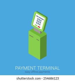 Payment terminal business finance flat 3d isometric object concept. Money financial conceptual set collection.