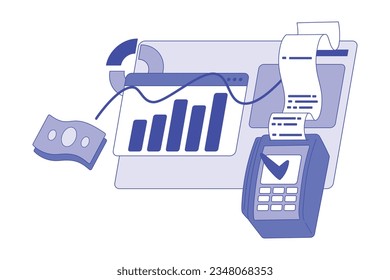 Payment Terminal with Cheque and Screen with Chart as Financial Accounting and Summary Vector Illustration