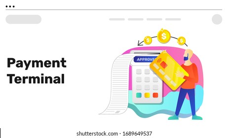 Payment terminal clipart. Bright colorful storytelling. Isolated illustration for your design, infographic, landing page, app designing and animation.