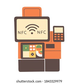 Payment terminal, contactless payment. Flat vector illustration.