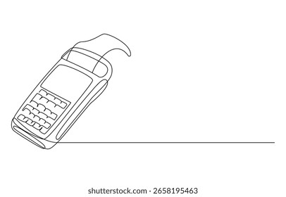 Payment Terminal Continuous Line Art, Line art POS terminal, receipt printer, one line drawing concept