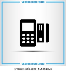 Payment terminal and credit card icon vector EPS 10, abstract signbusiness concept  flat design,  illustration modern isolated badge for website or app - stock info graphics