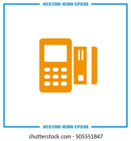 Payment terminal and credit card icon vector EPS 10, abstract signbusiness concept  flat design,  illustration modern isolated badge for website or app - stock info graphics