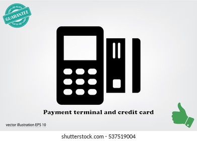 Payment terminal and credit card icon vector EPS 10, abstract sign business concept  flat design,  illustration modern isolated badge for website or app - stock info graphics