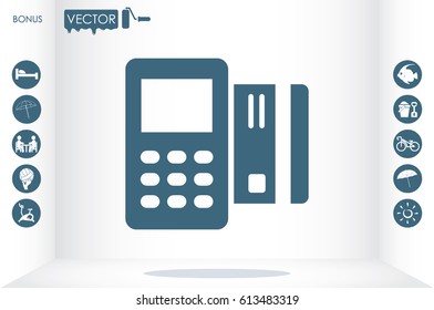 Payment terminal and credit card icon vector EPS 10, abstract sign business concept  flat design,  illustration modern isolated badge for website or app - stock info graphics