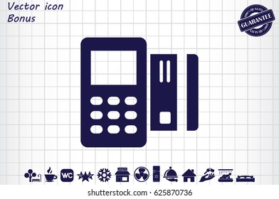 Payment terminal and credit card icon vector EPS 10, abstract sign business concept  flat design,  illustration modern isolated badge for website or app - stock info graphics