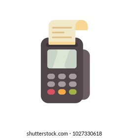 Payment terminal flat icon. Credit card reader with receipt flat illustration