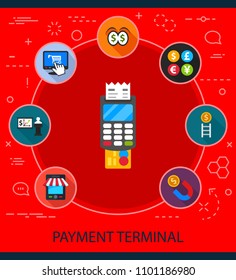 Payment terminal flat icons concept. Vector illustration. Element template for design.