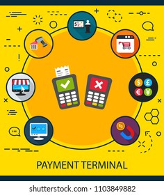 Payment terminal flat icons concept. Vector illustration. Element template for design.