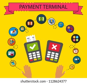Payment terminal flat icons concept. Vector illustration. Element template for design.