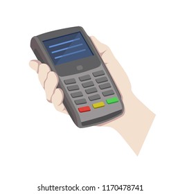 payment terminal in hand, vector illustration