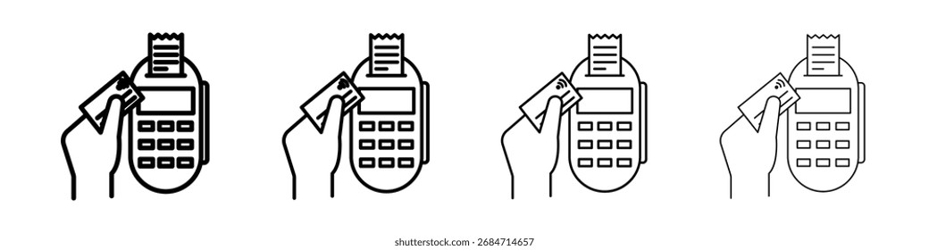 Icono de terminal de pago Conjunto de contorno de arte de Ilustración vectorial de línea fina plana