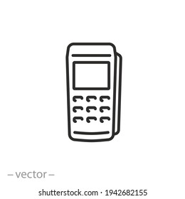 payment terminal icon, pos machine, contactless pay, device for credit card or nfc, electronic reader, thin line symbol on white background - editable stroke vector eps10