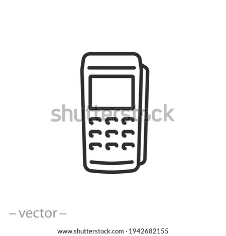 payment terminal icon, pos machine, contactless pay, device for credit card or nfc, electronic reader, thin line symbol on white background - editable stroke vector eps10