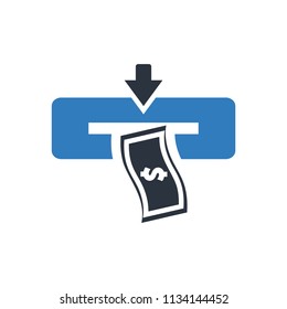 Payment Terminal icon vector - ATM booth blue